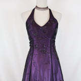 Purple Vintage Fashion Ombre Beaded Empire Waist Halter Long Elegant Prom Gown Evening Gown Party Dress HZ1023