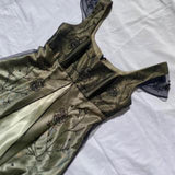 Gold Vintage Fashion Square Neck High Waist Exquisite Floral Beaded Long Short Sleeve Tulle Satin Fairy Regency Ball Gown Prom Dress Evening Dress Birthday Party Dress HZ1023