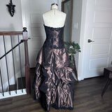 Black Brown Vintage Fashion Stunning Elegant ExquisiteLace Beaded Long Satin Formal Prom Dress Evening Dress Birthday Party Dress Ball Gown Graduation Dress HZ1023