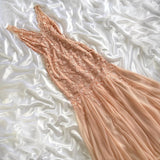 Blush pink light pink gorgeous exquisite vintage fashion floral long elegant chiffon ball gown evening dress birthday party dress prom dress Bridesmaids Dresses HZ1023