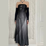 Black Vintage Fashion Gradient Exquisite Floral Beading Long Tulle prom dress Evening Gown Party Dress HZ1023