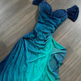 Blue shiny fashion gradient elegant spaghetti straps long chiffon elegant ball gown evening dress party dress HZ1023