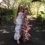 Sleeveless A-line white maxi long two piece suit ball gown evening dress HZ1023