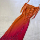 Orange Gradient Fashion Exquisite Beaded Long Tulle Ball Gown Evening Dress Party Dress HZ1023