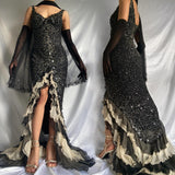 Black shiny elegant ruffle tulle long sequined ball gown prom dress evening gown Party Dresses HZ1023