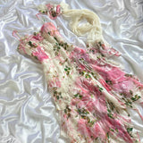 Pink Gorgeous Lightweight Delicate Floral Spaghetti Straps Long Chiffon Ball Gown Evening Dress Party Dress HZ1023