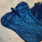 Blue Gorgeous Flowing Retro Beautiful Elegant Delicate Floral Beaded Long Chiffon Ball Gown Evening Gown Party Dress Prom Dress HZ1023