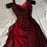 Burgundy Shiny Elegant Off Shoulder Ruffles Fashion Elegant Long Prom Dress Evening Gown Party Dress HZ1023