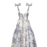 Blue white beautiful charming floral print sweetheart neckline A-line long chiffon ball gown evening dress wedding holiday party dress HZ1023