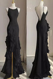 Black/Wine Red/White Fashion Elegant Spaghetti Strap Backless Long Chiffon Mermaid Slim Ruffle Ball Gown HZ1023