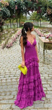 Purple Fashion Elegant A-line Long Layered Ruffle Chiffon Ball Gown Evening Dress Wedding Guest Party Dress Birthday Dress HZ1023