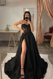 Black Shiny Sequin Applique Sexy A-Line Long Tulle Prom Gown Evening Dress Birthday Party Dress Costume HZ1023