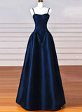 Black/Red/Navy Elegant Simple Fashion A-Line Satin Long Ball Gown Evening Dress Party Dress Prom Dress HZ1023