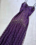 Purple Gorgeous Exquisite Applique Beading Spaghetti Strap Long Lace Ball Gown Evening Dress HZ1023