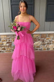 Hot pink elegant fashion long layered tulle bodycon princess ball gown evening dress HZ1023