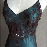 Turquoise Vintage Elegant Exquisite Floral Beading Spaghetti Strap Long Chiffon Ball Gown Evening Dress Birthday Party Dress Formal Women Prom Dress HZ1023