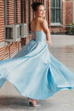 Blue fashion elegant exquisite pearl beading long satin ball gown evening dress HZ1023