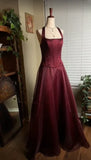 Burgundy red vintage elegant shiny beaded long tulle Prom Gown evening dress party dress HZ1023