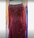 Burgundy Vintage Beaded Long Ball Gown Evening Dress Floor Length Party Dress with Scarf HZ1023