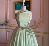 Green Gorgeous Delicate applique Beaded Long Tulle Formal Custom Prom Dress Evening Gown HZ1023