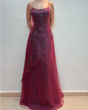 Burgundy Vintage Beaded Long Ball Gown Evening Dress Floor Length Party Dress with Scarf HZ1023
