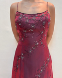 Burgundy Vintage Beaded Long Ball Gown Evening Dress Floor Length Party Dress with Scarf HZ1023