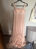 Pink Sweet Elegant Cute Lace Strap Ruffle A-Line Long chiffon prom dress Evening Dress HZ1023