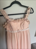 Pink Sweet Elegant Cute Lace Strap Ruffle A-Line Long chiffon prom dress Evening Dress HZ1023