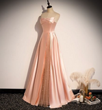 Pink Simple Elegant A-line Long Satin Ball Gown Evening Gown Bridesmaid Dress HZ1023