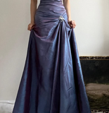 Purple Shiny Vintage Elegant Long Satin Ball Gown Evening Dress HZ1023