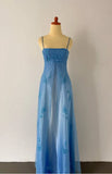 Blue Fashion Elegant Exquisite Embroidery Beading Spaghetti Strap Long Tulle prom dress Evening Gown Party Dress HZ1023
