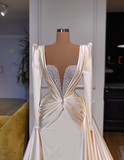 Mermaid Evening Dresses Satin Off The Shoulder Beaded Train Formal Gowns HZ1023