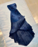 Blue shiny fashion exquisite off-shoulder long sequined chiffon ruffled ball gown evening dress party dress HZ1023