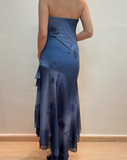 Blue shiny fashion exquisite off-shoulder long sequined chiffon ruffled ball gown evening dress party dress HZ1023