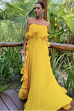 Red/Yellow a-line ruffled long Chiffon ball gown prom dress evening dress wedding guest party dress HZ1023