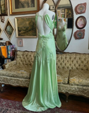 Green V-neck exquisite embroidery long satin ball gown evening dress HZ1023