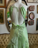 Green V-neck exquisite embroidery long satin ball gown evening dress HZ1023