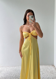 Yellow/Pink Strapless Elegant Simple Long Ball Gown Evening Gown Bridesmaid Dress HZ1023