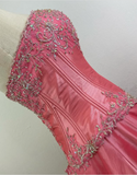 Pink Gorgeous Sparkling Exquisite Delicate Beading Long Satin Ball Gown Evening Dress Party Dress Prom Dress HZ1023
