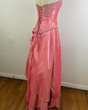 Pink Gorgeous Sparkling Exquisite Delicate Beading Long Satin Ball Gown Evening Dress Party Dress Prom Dress HZ1023