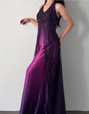 Purple Elegant Fashion Exquisite Strap Long Tulle Ball Gown Evening Dress Party Dress Prom Dress HZ1023