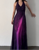 Purple Elegant Fashion Exquisite Strap Long Tulle Ball Gown Evening Dress Party Dress Prom Dress HZ1023