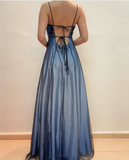 Blue Delicate Beaded Long Tulle Elegant Ball Gown Evening Dress Formal Birthday Party Dress Prom Dress HZ1023