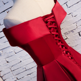 Red Elegant Fashion Simple Bow Sweet A-line Long Satin formal Ball Gown Evening Dress HZ1023