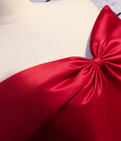 Red Elegant Fashion Simple Bow Sweet A-line Long Satin formal Ball Gown Evening Dress HZ1023