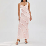 Pink Fashion Elegant Spaghetti Strap Long Mermaid Chiffon prom dress Ball Gown Evening Dress Party Dress HZ1023