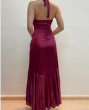 Purple Fashion Elegant Fairy Exquisite Beaded Suspender Long Satin Ruffle Ball Gown Evening Dress Birthday Party Dress Prom Dress HZ1023