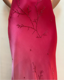 Pink Fashion Gradient Elegant Fairy Exquisite Beading Spaghetti Strap Long Satin Ball Gown Evening Dress Birthday Party Dress Prom Dress HZ1023