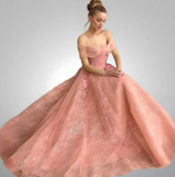 Off Shoulder Sweetheart 3D Flower Pleats Lace Pocket Tulle Prom Dresses Formal Wedding Party Gowns HZ1023