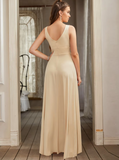 Gold V Neck Long Bridesmaid Dress with Slit HZ1023